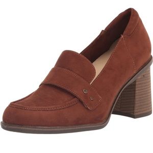 New Sz 7.5 burgundy suede stacked heel professional work loafers shoes for women